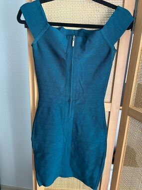 Guess by Marciano Teal Off-Shoulder Midi Dress